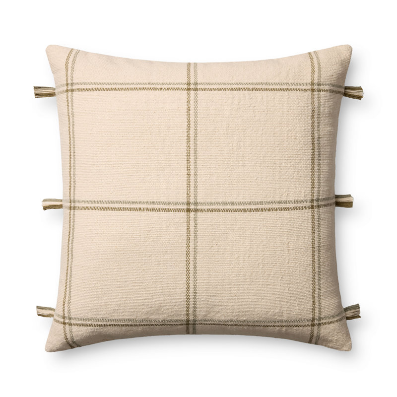 Amber Lewis x Loloi Lainey Decorative Pillow, Natural/Olive, Polyester