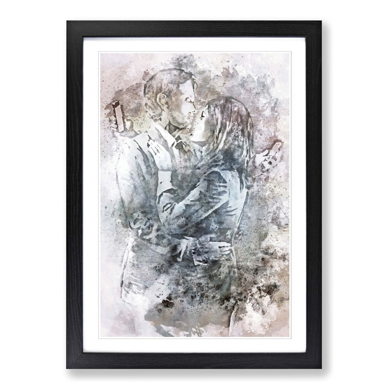 Mobile Phone Lovers by Banksy - Picture Frame Graphic Art Print, Black Framed, 65cm H x 48cm W x 2cm D