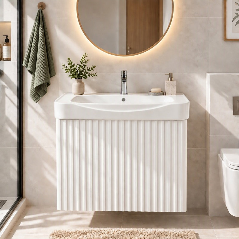 Meuble-lavabo simple avec comptoir en céramique, White
