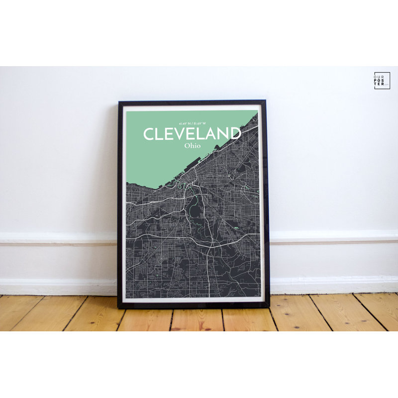 « cleveland city map », reproduction d’impression sur affiche en rêve, H 24 po x l 18 po