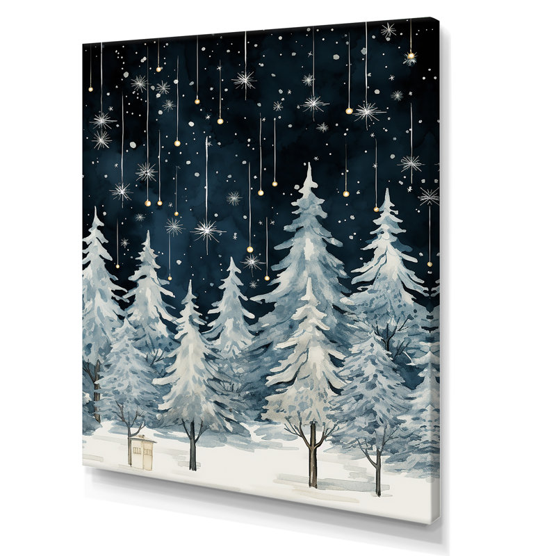 «Winter Pine Tree Starry Night Sky I», reproduction sur toile encadrée, Toile tendue, H 32 po x l 16 po x P 1 po