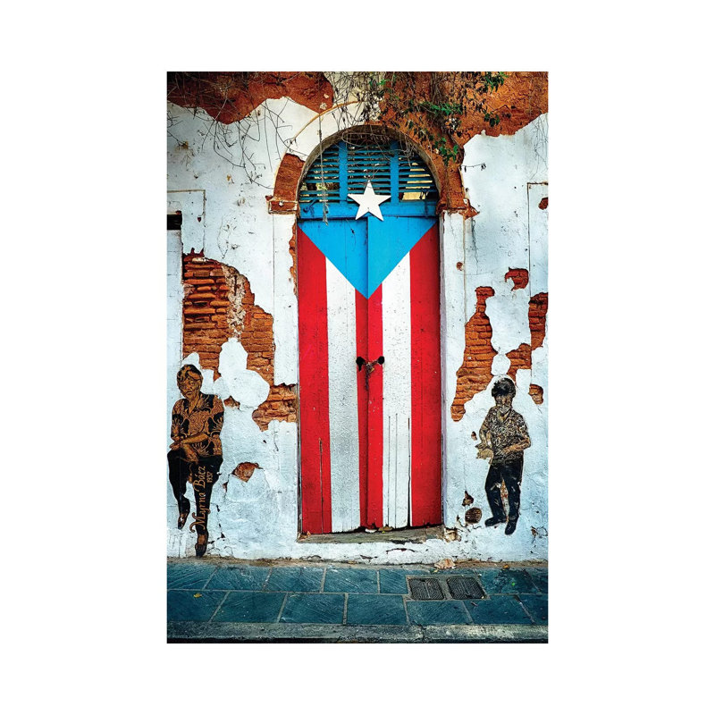 «Puerto Rican Flag Door» - Impression, Toile tendue, H 12 po x l 8 po x P 0,75 po