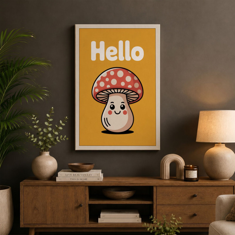 Hello Mushroom Modern - Wrapped Canvas, 24x16 - 61.0 x 40.6 cm, Black Border