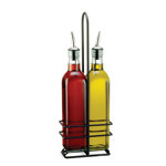 TableCraft Prima Collection 16 oz Oil & Vinegar Bottles, Black Powder-Coated Steel Rack