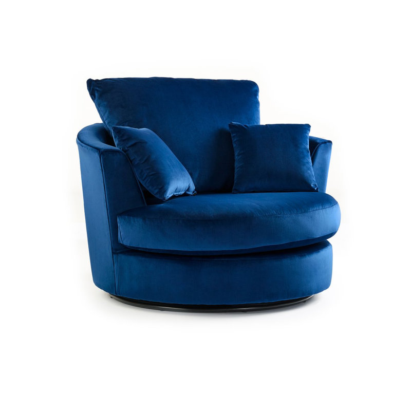 Bost Upholstered Swivel Barrel Chair, Blue