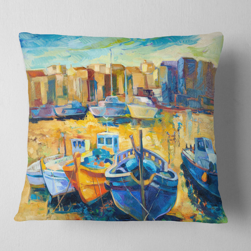 Coussin Wharf and Boats - Landscape Printed, 16 po x 1 po, Carré