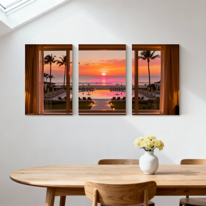 Ensemble de 3 impressions sur toile Scenic & Cityscapes Sunset Beach Resort, H 18 po x l 36 po