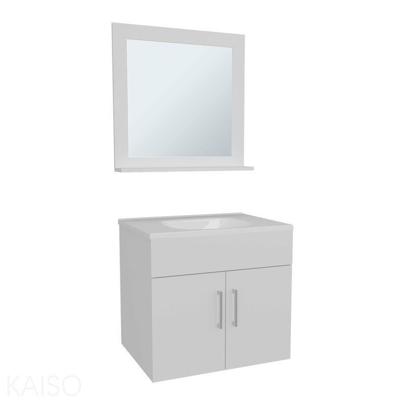 Armoire de salle de bain à miroir Blake avec deux tablettes intérieures, rangement mural noir, Blanc