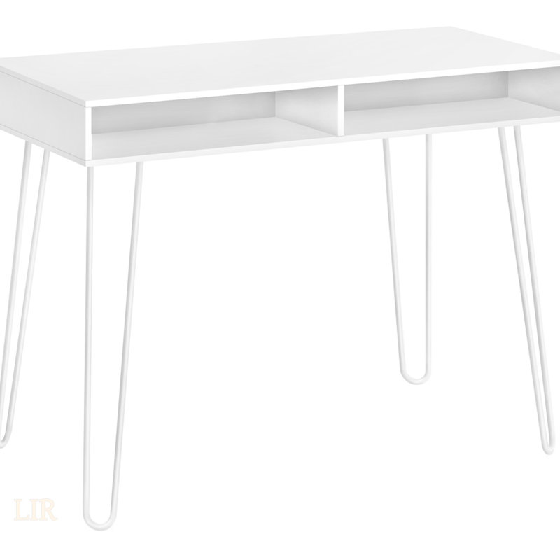 Bureau d'ordinateur moderne en stratifié avec rangement et pieds en épingle à cheveux en métal pour le bureau à domicile