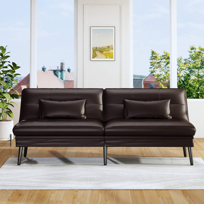 Convertible Futon Sofa Bed, 69? Futon Sofa Bed, Multi-Functional Bean Bag Sofa Bed Couch With 2 Pillows & Back Cushions, 5-Position Adjust Lazy Sofa Sleeper Bed For Small Space Dorm Bedroom Living Room,