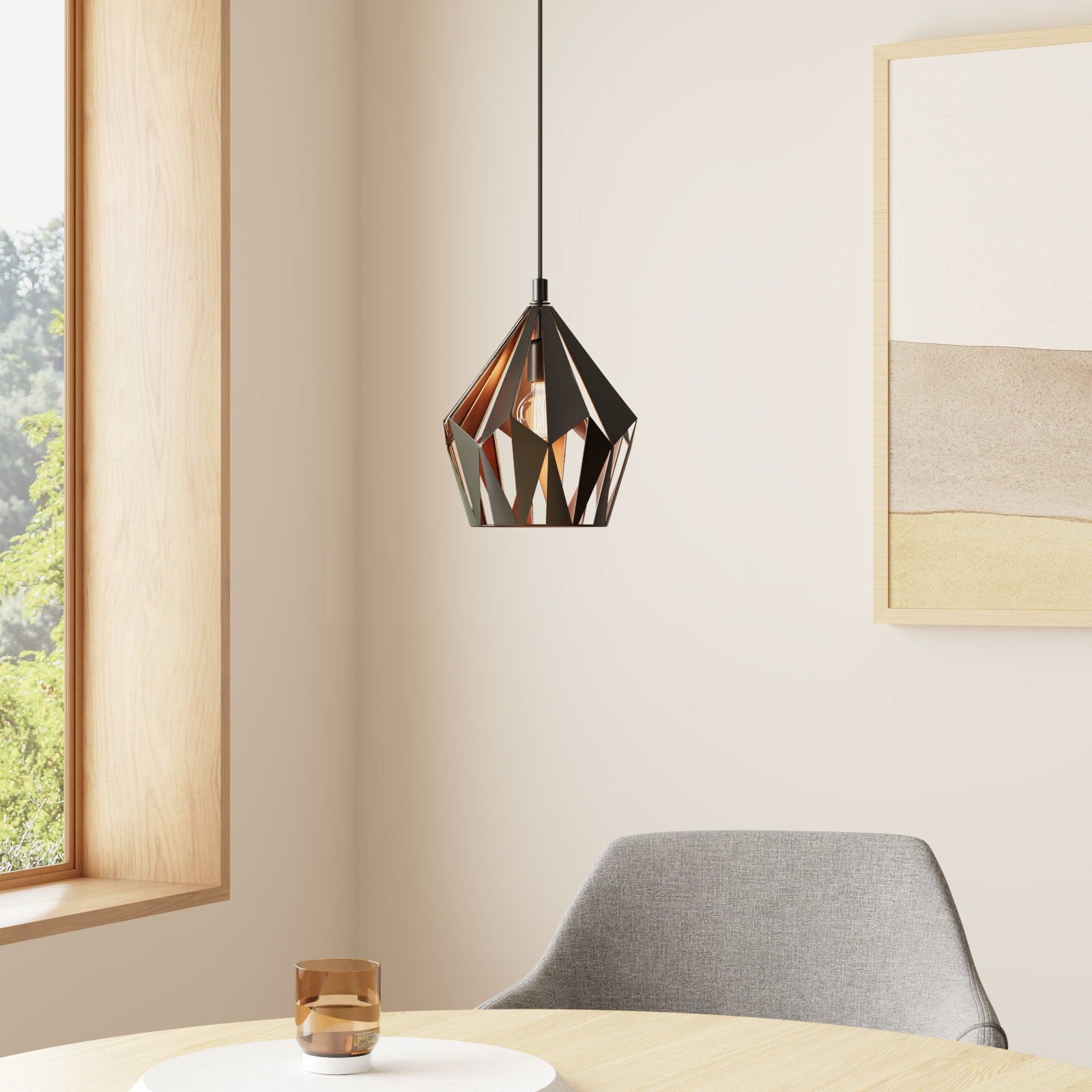Hendry Single Light Metal Pendant, 72" H x 7.25" W x 7.25" D, Black/Copper