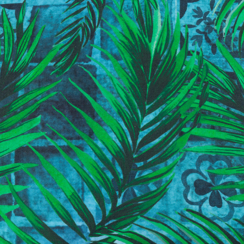 Majorelle Palm Indoor / Outdoor Floral Blue Square Throw, Polyester