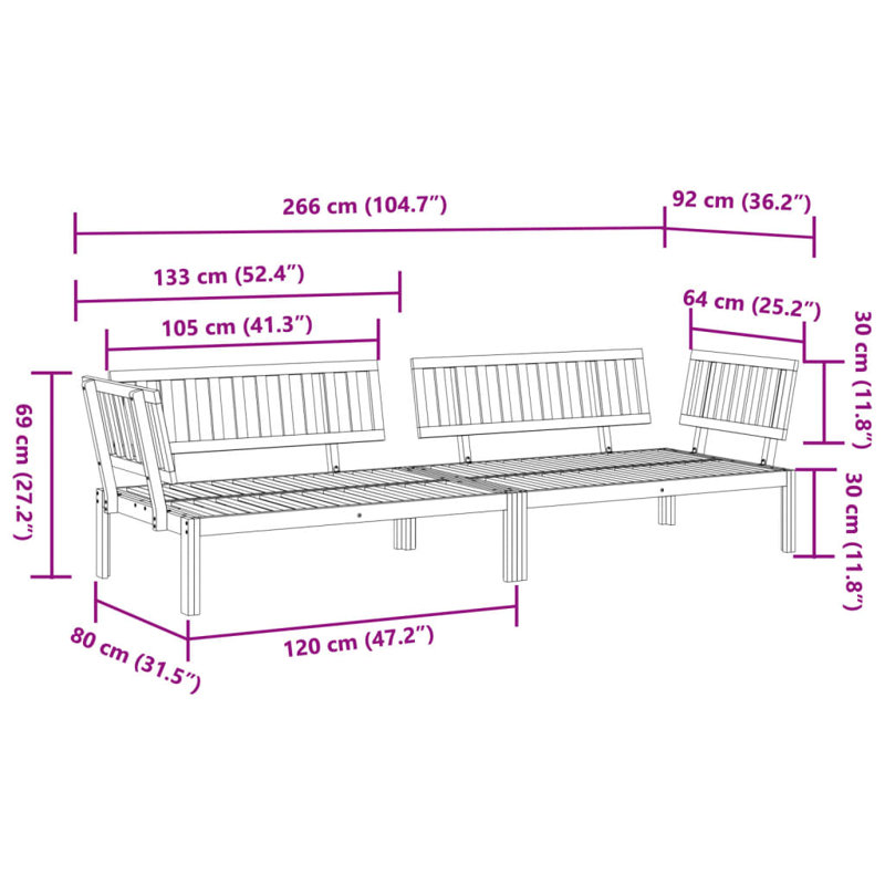 133cm Wide Rectangle Patio Sectional