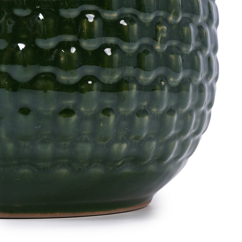 3 pots de fleurs en céramique, pot de fleurs moderne pour patio, jardin ou rebords de fenêtre - vert foncé, Vert foncé