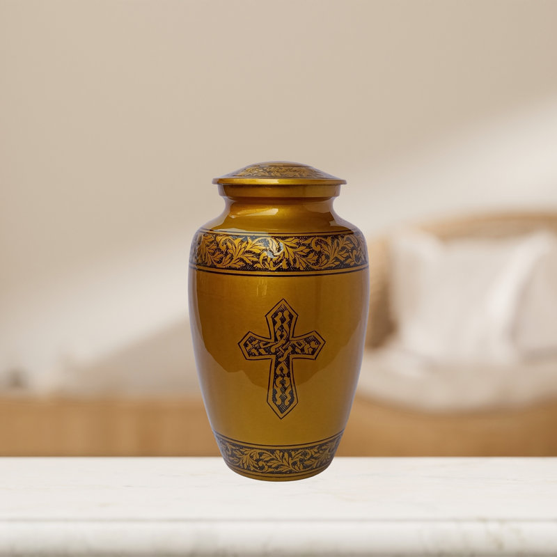 Handmade Holy Cross Large Cremation Urn, Bronze