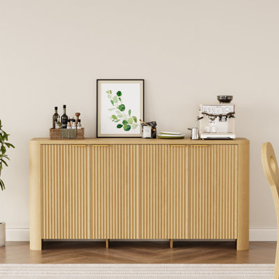 Avalie 63" Fluted Sideboard Buffet Cabinet with Adjustable Storage, Curved Side Design and Gold Metal Handles