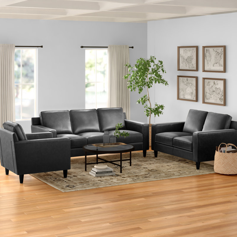 Nalston 2 - Piece Living Room Set, Dark Gray Genuine Leather