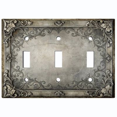 Couvercle de plaque d'interrupteur en métal; Bascule standard à 3 bandes US - image imprimée d'un cadre floral