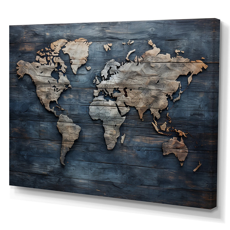 Carte du monde rustique, Toile tendue, H 12 po x l 20 po x P 1 po
