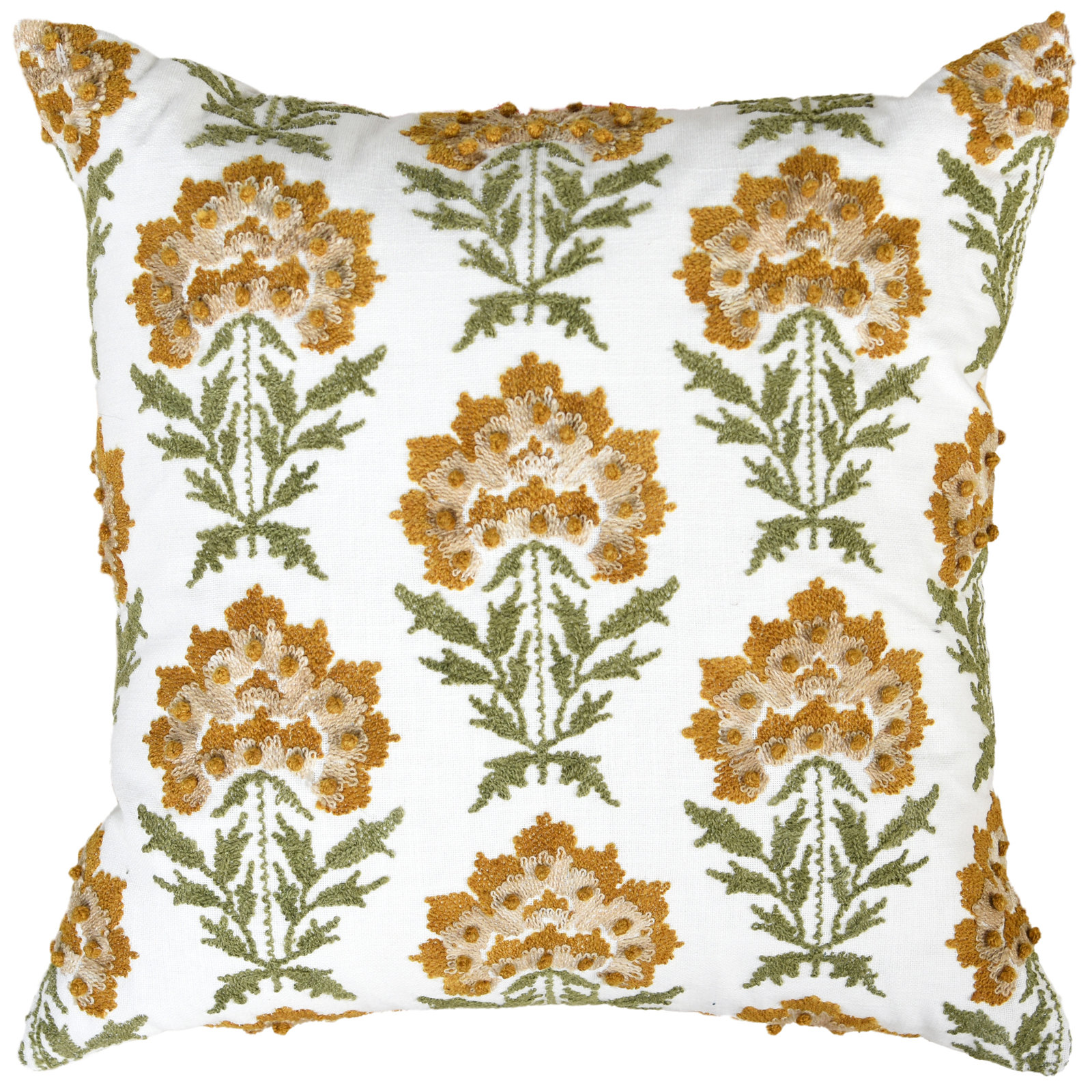100% Cotton Throw Pillow, Gold/Green, Down Alternative
