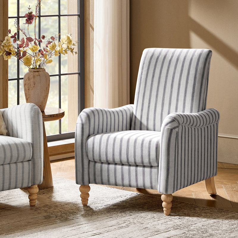 Fauteuil inclinable rayé en lin Dignazio, Marine