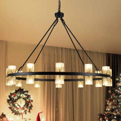 Lustre rond en forme de roue de cristal à intensité variable pour salle à manger