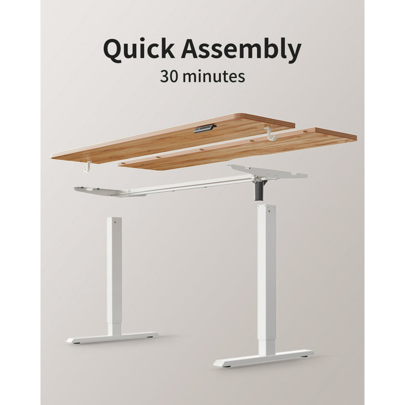 Bureau électrique debout, bureau assis-debout à hauteur ajustable, Beige / Blanc, L 55 po x P 24 po
