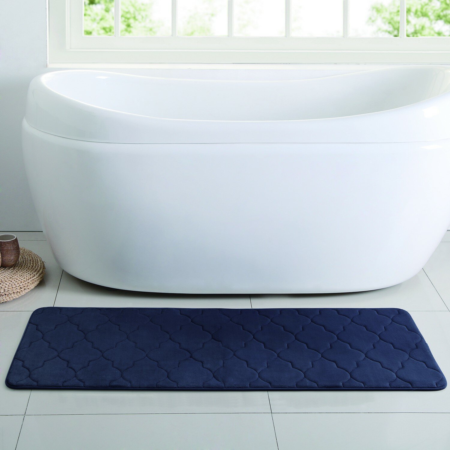 Bath Rug 18 in. x 48 in. Navy Blue Microfiber Memory Foam Bath