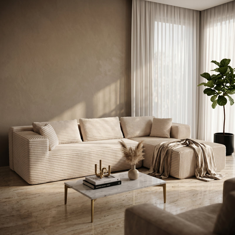 Modern Upholstered Sectional Sofa With Chaise And Matching Pillows — Soft Textured Fabric, Deep Seats & Plush Cushions, Perfect For Contemporary Living Rooms