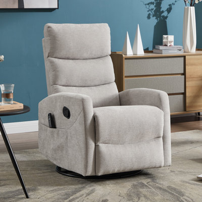 Heat Massage Manual Recliner Chair With Rocker And Swivel In Fabric For Living Room