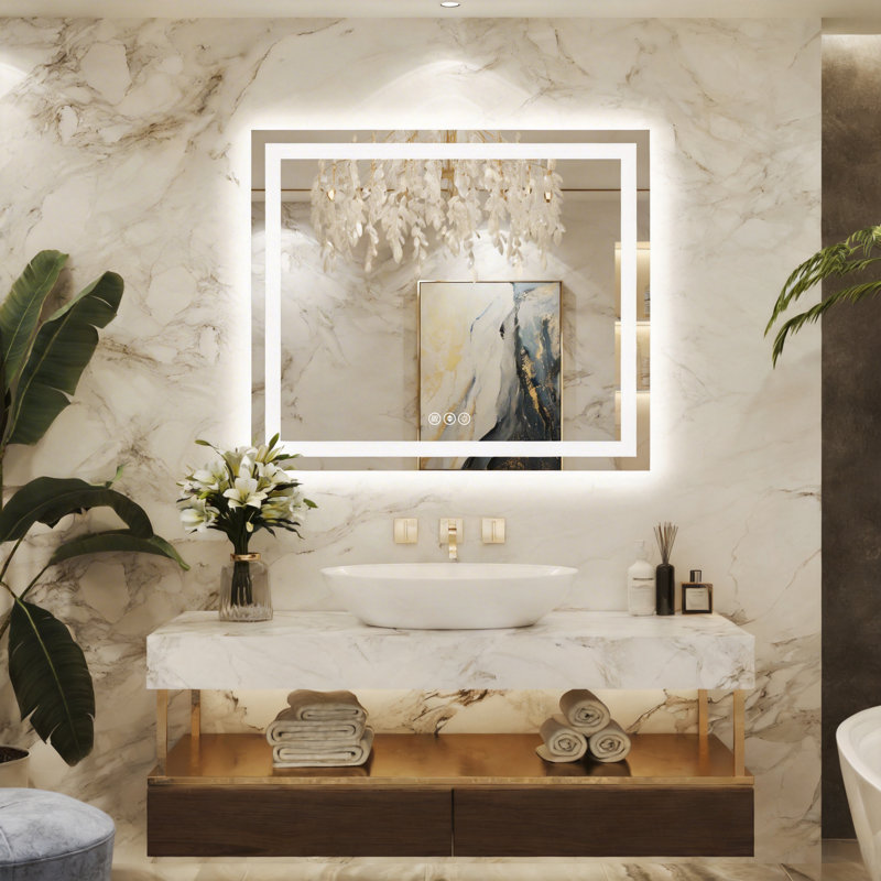 Miroir de salle de bain anti-buée à intensité variable à DEL avec éclairage avant et arrière, éclairage 3 couleurs, IRC élevé 90+