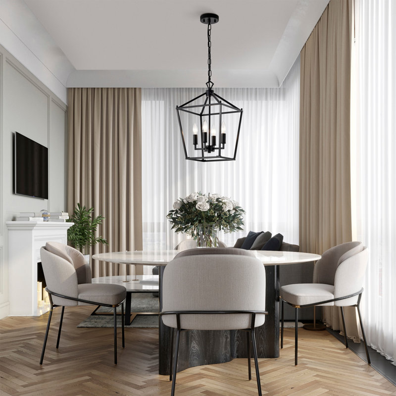 Lustre en fer de style lampadaire Buelex, H 16,9 po x l 11,8 po x P 11,8 po, Noir mat