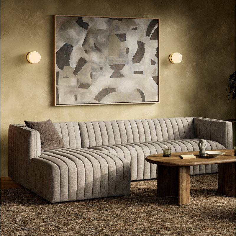 Augustine Chaise Sectional, Left Hand Facing, Orly Natural Velvet, 26" H X 105" W X 64" D