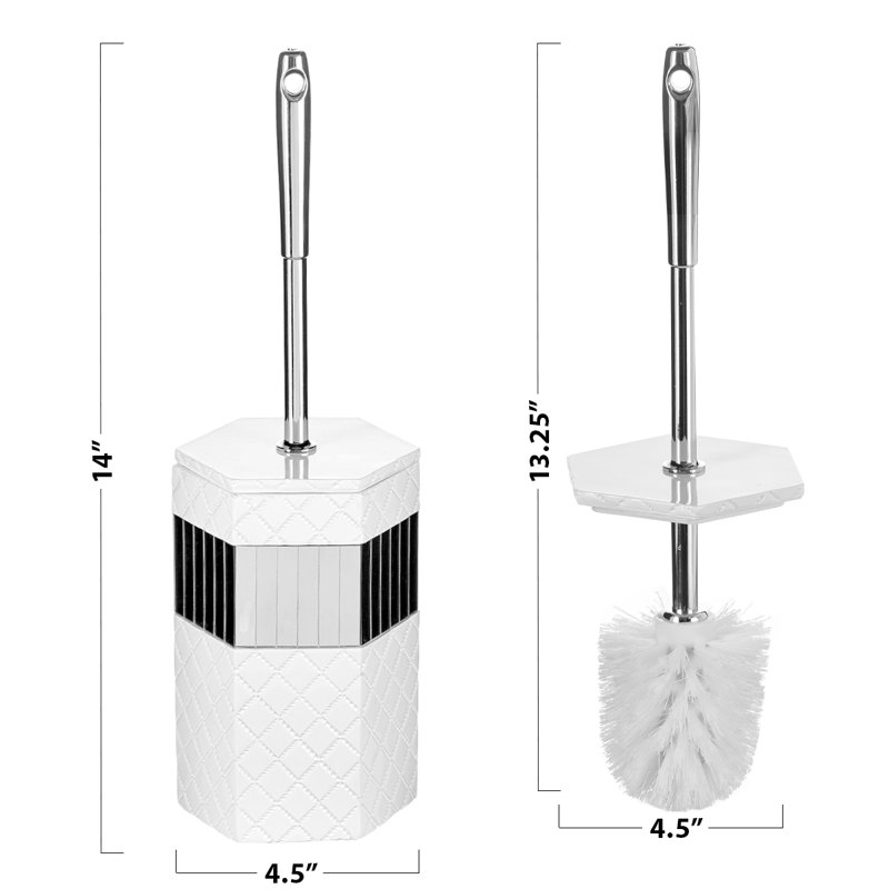 White Quilted Mirror Resin Toilet Brush Holder Set