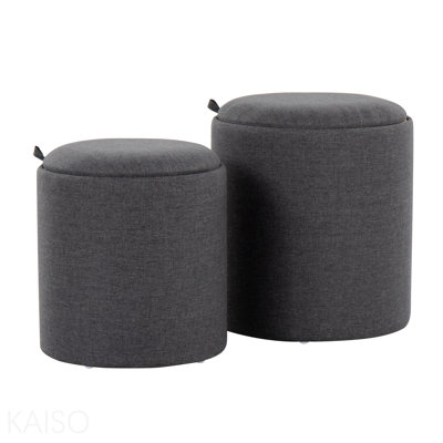 Nesting Ottoman Set, Fabric/Natural Wood - Charcoal
