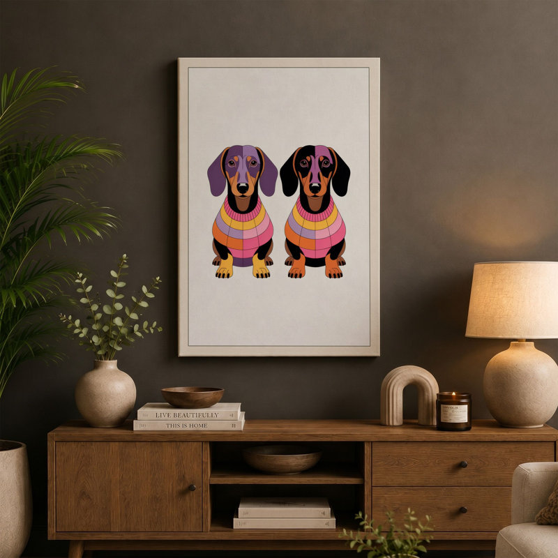 Dachshund Pair Modern - Wrapped Canvas, 24x16 - 61.0 x 40.6 cm, Sage Border