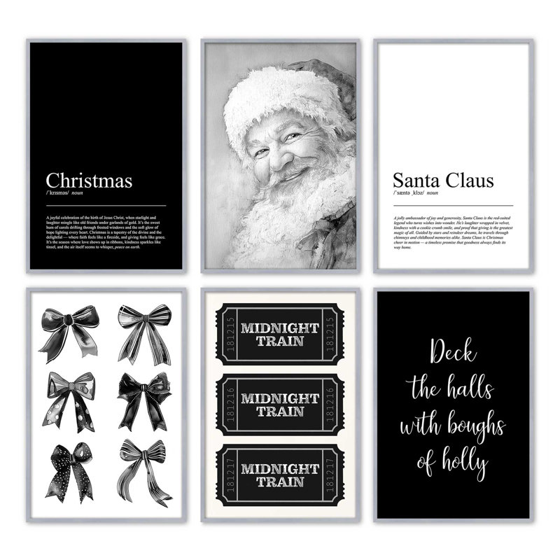 Silent Night Collection, ensemble de 6 reproductions d'art, H 25,5 po x l 117 po, Chrome poli
