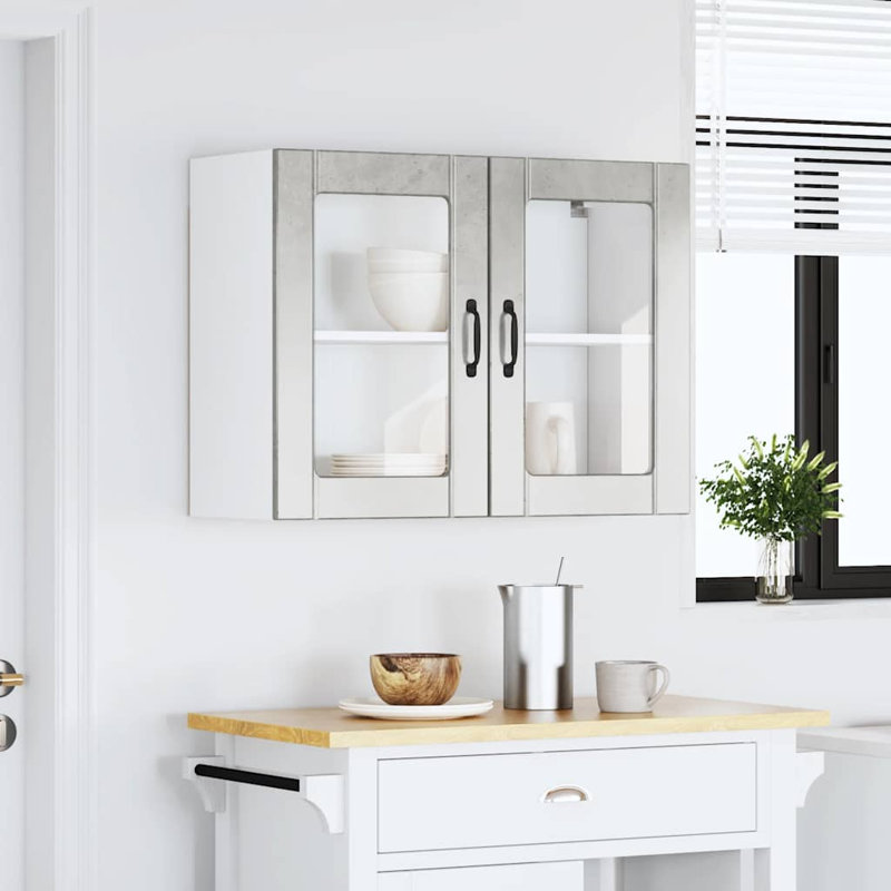 Kitchen Wall Cabinet With Glass Door Lucca Engineered Wood, Concrete Grey, 60cm H x 80cm W x 31cm D