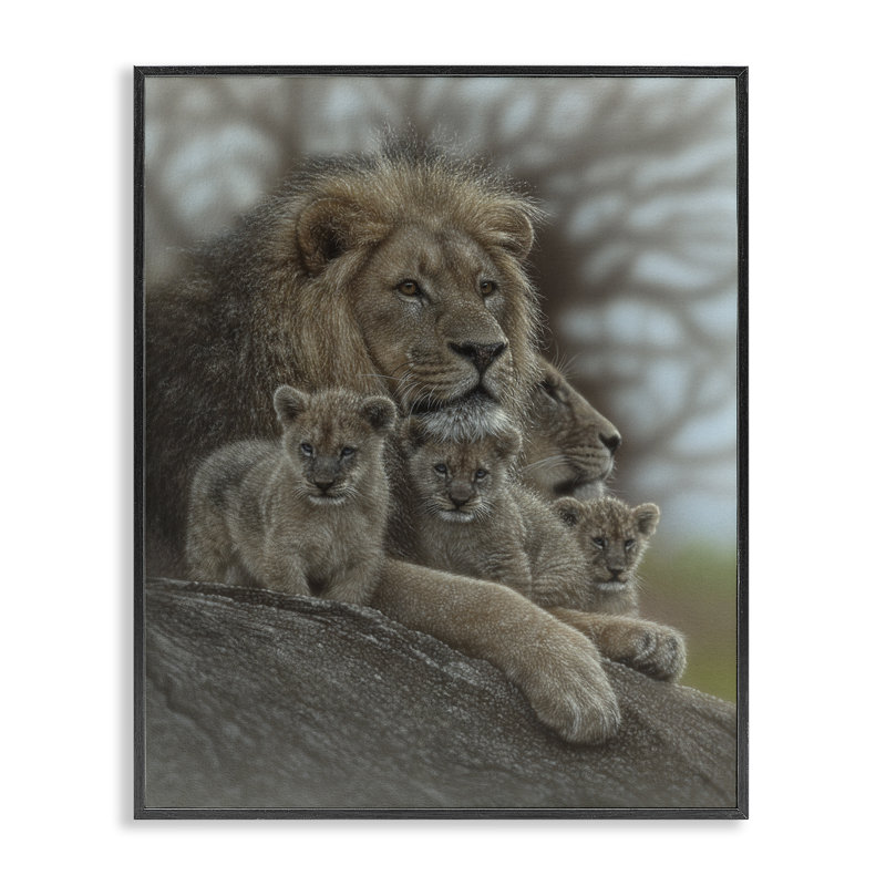 «Family Man Lion Cubs», estampe numérique, conception par Collin Bogle, H 14 po x l 11 po, Giclée encadrée noir minuit
