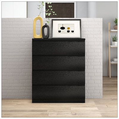 Commode 4 tiroirs, commode de rangement moderne, commode noire 31,5 po pour garde-robe avec design sans poignée, organisateur de commode pour chambre à coucher, salon, noir