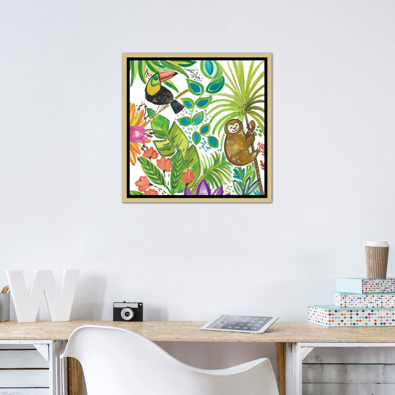 Art tropical encadré, H 18 po x l 18 po x P 1,5 po, Toile encadrée d'or