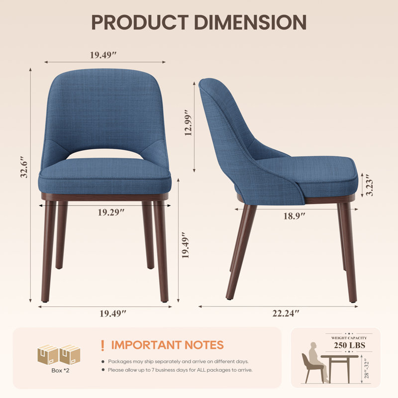 Chaises de salle à manger 19,5 po, Noyer / bleu