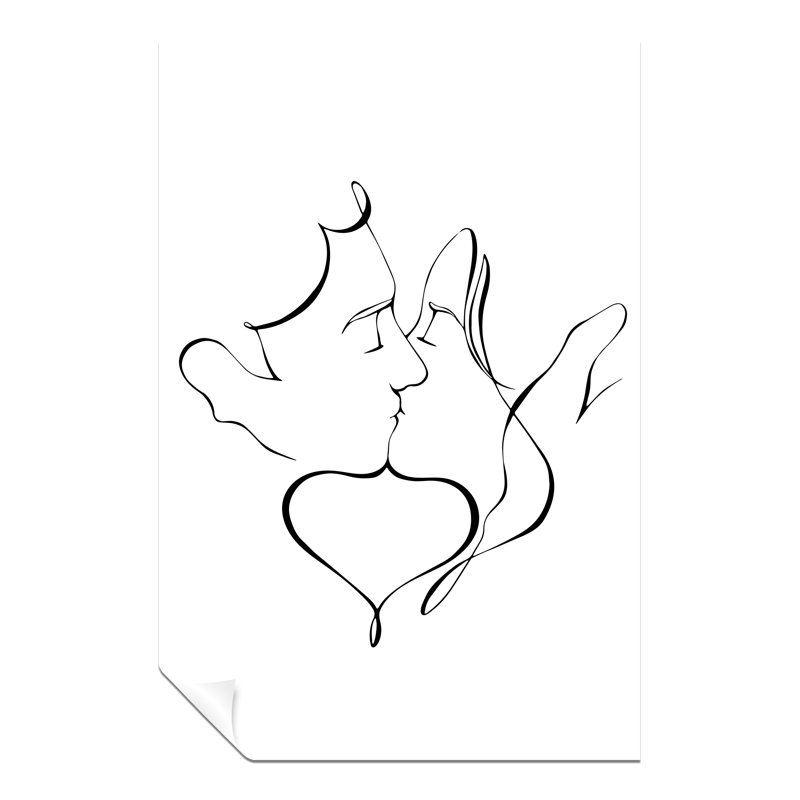 Line Art Couples Kissing 1 Piece Wall Art, 31cm H x 20cm W x 0.5cm D