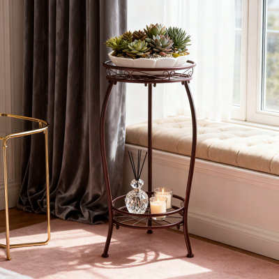 2-Tier Plant Stand For Indoor And Outdoor Use, Heavy-Duty Iron Plant Shelf With Vintage Design For Multiple Potted Plants And Decorative Displays by Arlmont & Co.