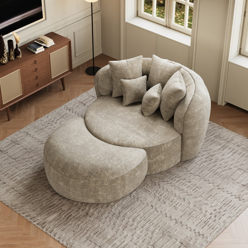 Canapé courbé 2 pièces en chenille avec repose-pieds en forme de croissant, fauteuil d'appoint pour le salon, Chameau