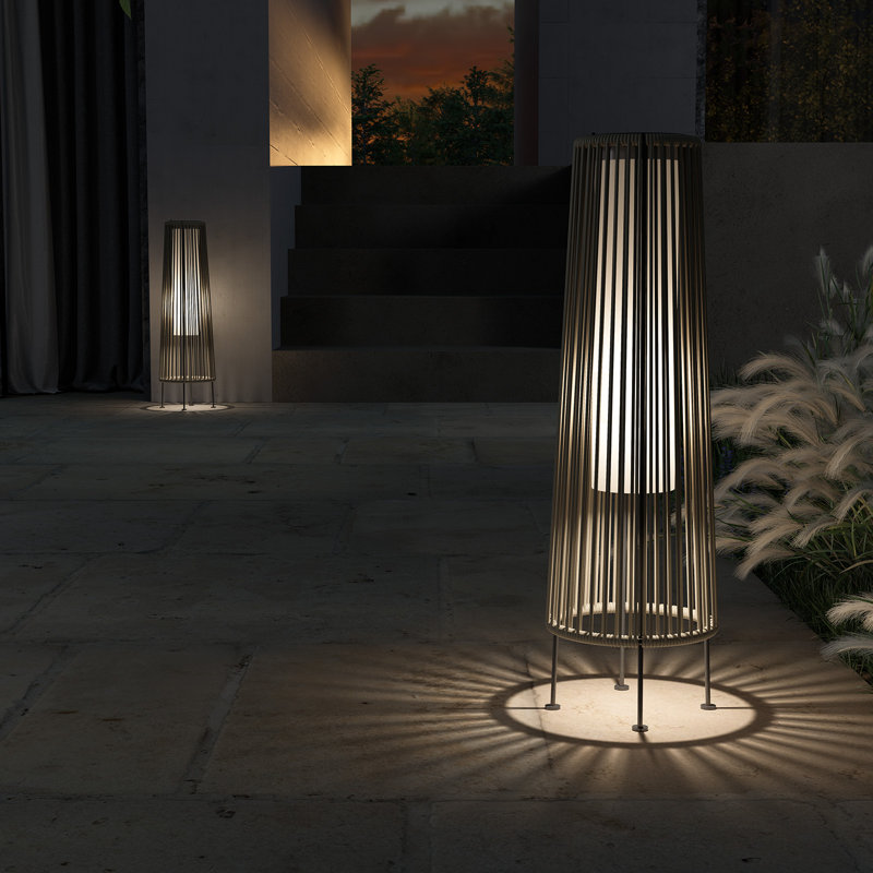 Light Brown Wicker Solar Floor Lamps with LED, 2-Pack