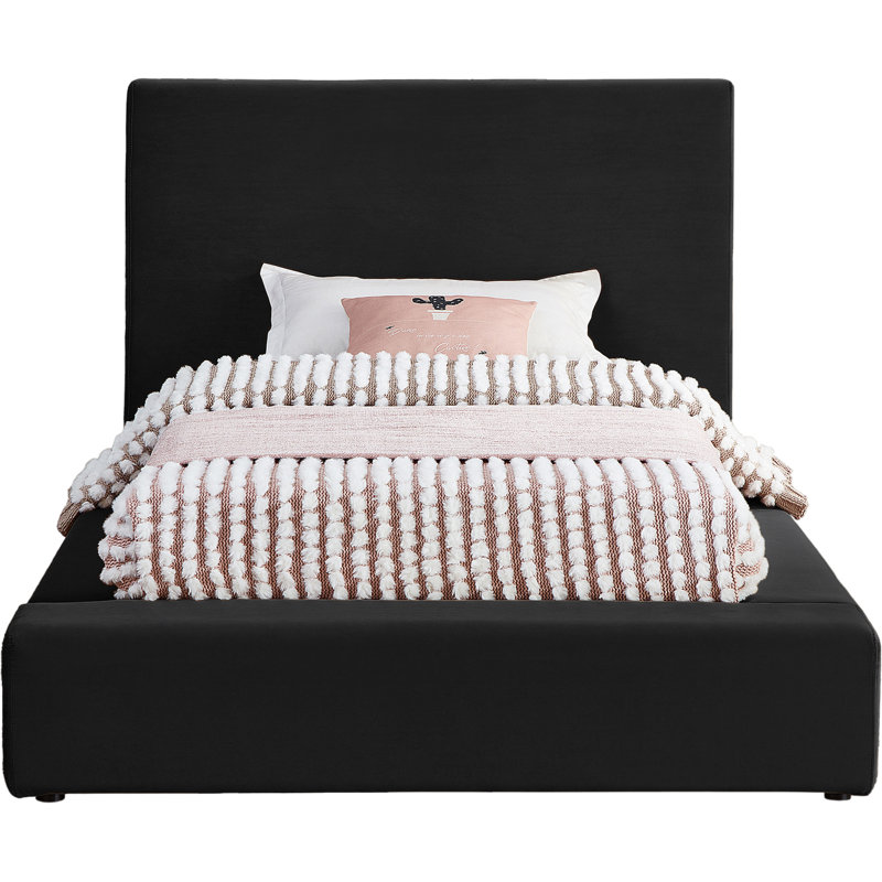 Ishia Upholstered Platform Bed, Twin, Black Velvet