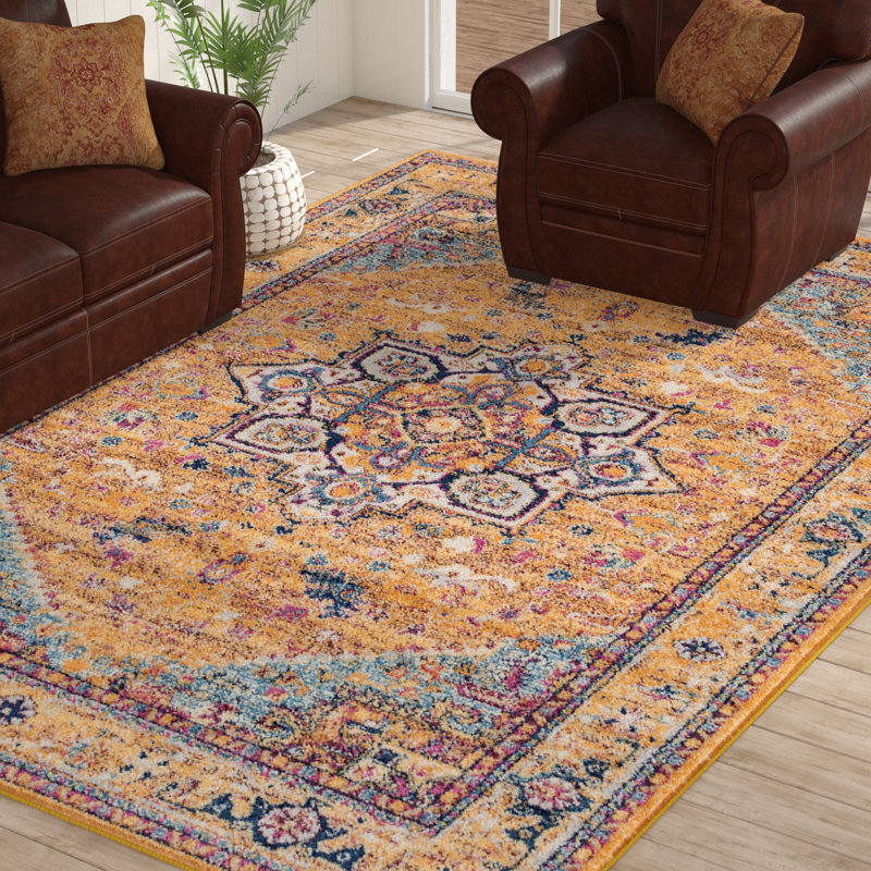 Tapis oriental orange / bleu / jaune, Rectangle 12 pi 6 po x 15 pi