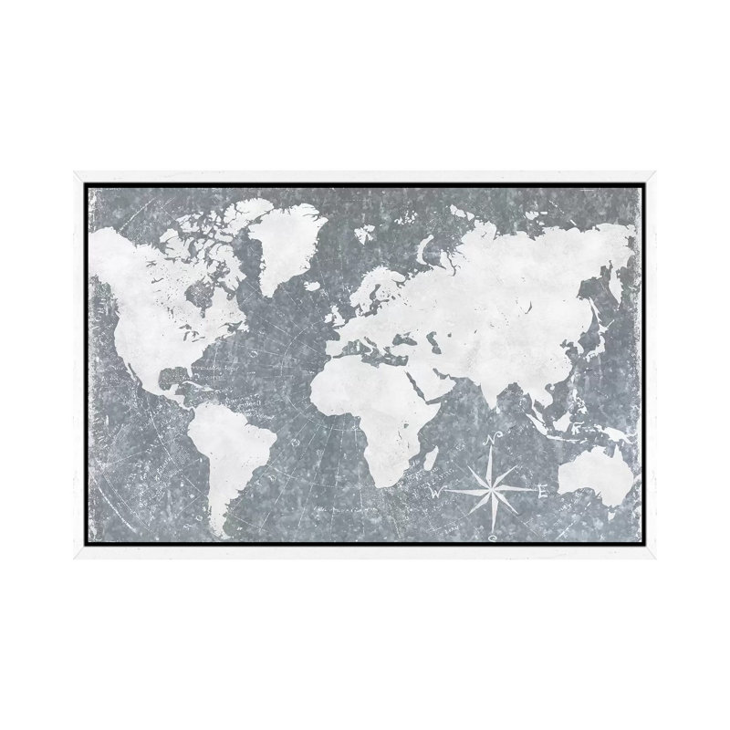 Galvanized Map - Print on Canvas, White Framed, 45.72cm H x 66.04cm W x 3.81cm D