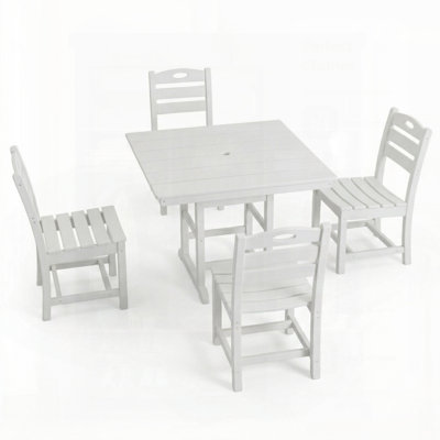 HDPE Outdoor Dining Set For 4, 5-Piece Patio Set With Square Table And 4 Chairs, Umbrella Hole, Weather-Resistant And Durable